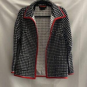 NINA MCLEMORE WO SIZE  SMALL Black and White‎ Polka Dot Jacket with Red Trim.